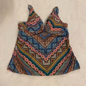 Time and Tru Asymmetrical Blue Orange Camisole Bikini